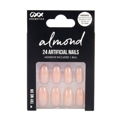 24 Pack Artificial Nails with Adhesive, Almond Shape, Pearl Glazed - OXX Cosmetics