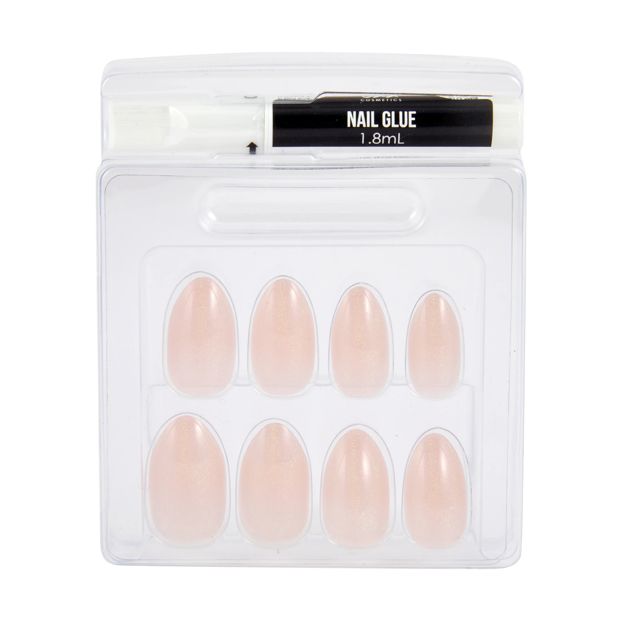 24 Pack Artificial Nails with Adhesive, Almond Shape, Pearl Glazed - OXX Cosmetics