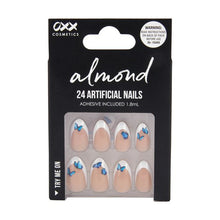 24 Pack Artificial Nails with Adhesive, Almond Shape, French Tip and Blue Butterflies - OXX Cosmetics