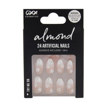 24 Pack Artificial Nails with Adhesive, Almond Shape, Flower Gems - OXX Cosmetics