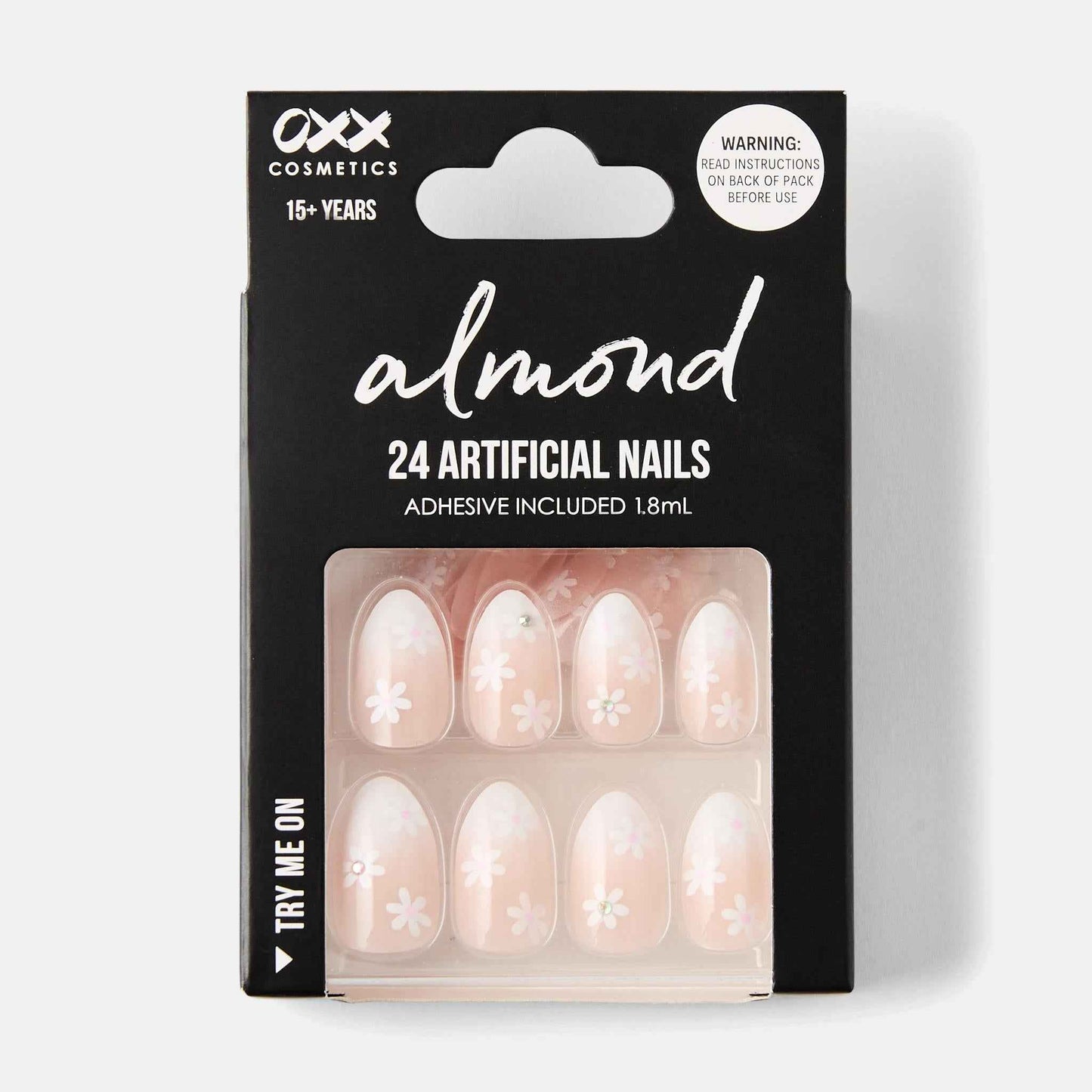 OXX Cosmetics 24 Pack Artificial Nails with Adhesive - Almond Shape, Flower Gems