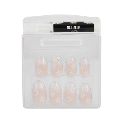 24 Pack Artificial Nails with Adhesive, Almond Shape, Flower Gems - OXX Cosmetics