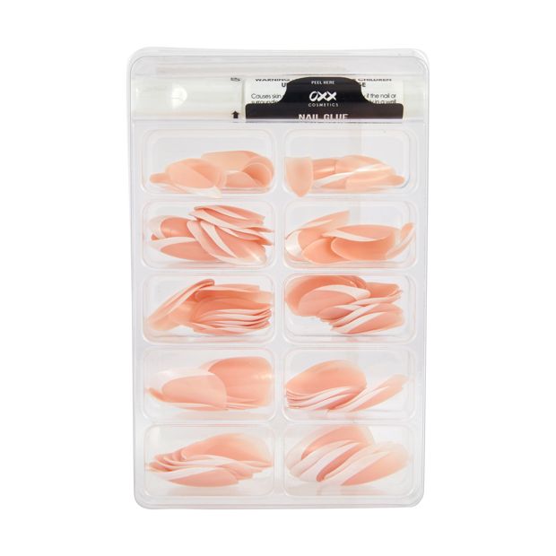 100 Pack Artificial Nails with Adhesive, Almond Shape, French Tip - OXX Cosmetics