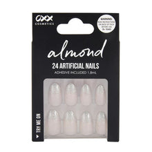 24 Pack Artificial Nails with Adhesive, Almond Shape, Glitter Tip - OXX Cosmetics