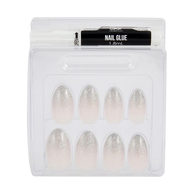 24 Pack Artificial Nails with Adhesive, Almond Shape, Glitter Tip - OXX Cosmetics