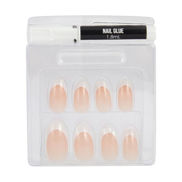 24 Pack Artificial Nails with Adhesive, Coffin Shape, French Tip - OXX Cosmetics
