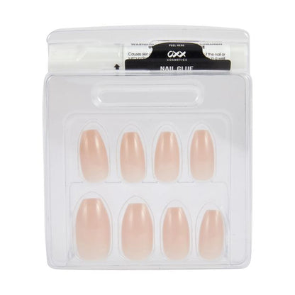 24 Pack Artificial Nails with Adhesive, Coffin Shape, Nude - OXX Cosmetics