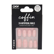 24 Pack Artificial Nails with Adhesive, Coffin Shape, Pink Shimmer - OXX Cosmetics