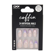 24 Pack Artificial Nails with Adhesive, Coffin Shape, Dusk Shimmer - OXX Cosmetics