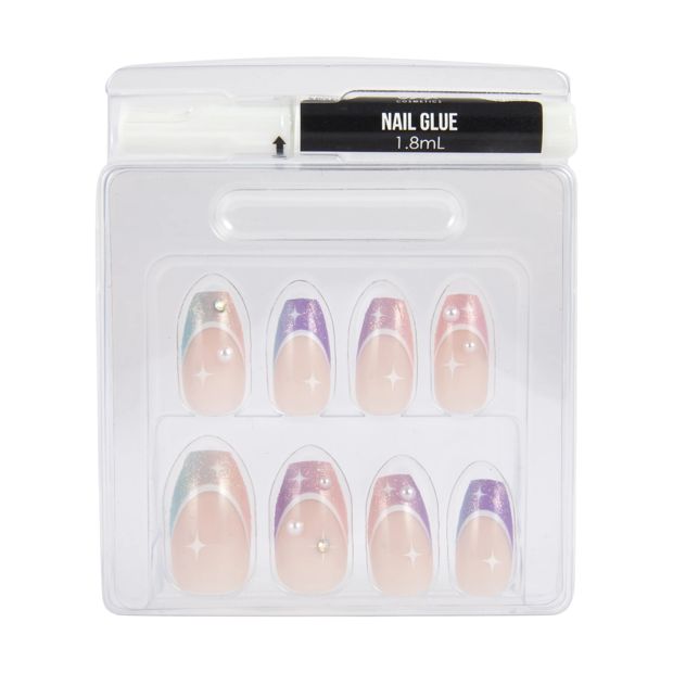 24 Pack Artificial Nails with Adhesive, Coffin Shape, Dusk Shimmer - OXX Cosmetics