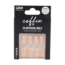 24 Pack Artificial Nails with Adhesive, Coffin Shape, Nude Gold Tone - OXX Cosmetics
