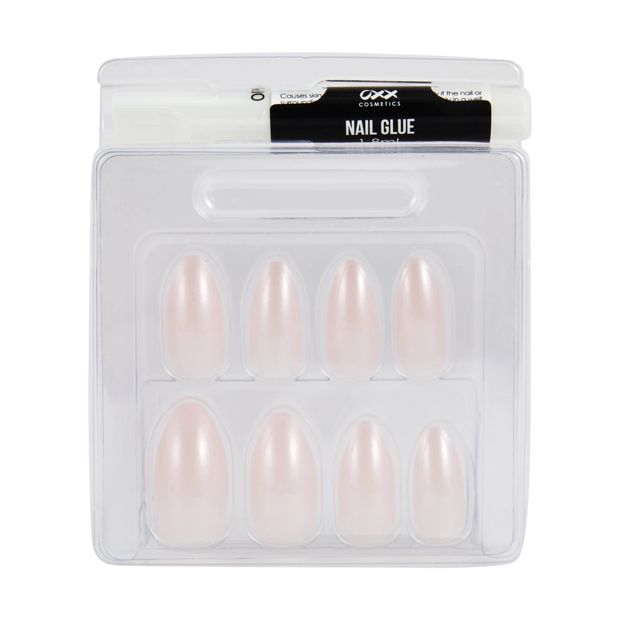 24 Pack Artificial Nails with Adhesive, Stiletto Shape, Light Pink Glaze - OXX Cosmetics