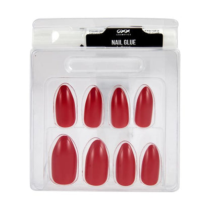 24 Pack Artificial Nails with Adhesive, Stiletto Shape, Red - OXX Cosmetics