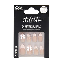 24 Pack Artificial Nails with Adhesive, Stiletto Shape, 3D Bow - OXX Cosmetics