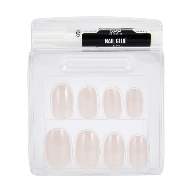 24 Pack Artificial Nails with Adhesive, Oval Shape, Pearl Glaze - OXX Cosmetics