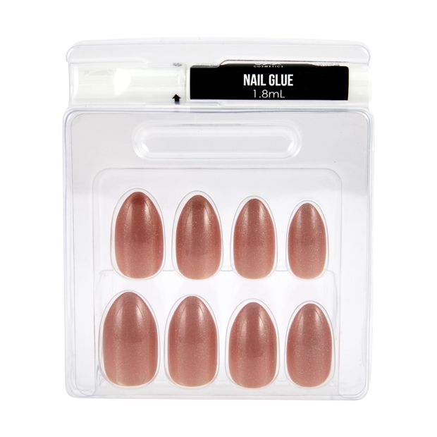 24 Pack Artificial Nails with Adhesive, Almond Shape, Brown - OXX Cosmetics