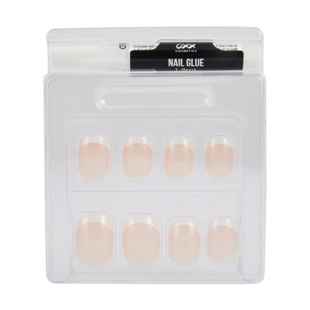 24 Pack Artificial Nails with Adhesive, Short Square Shape, French Tip - OXX Cosmetics