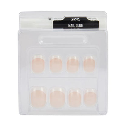 24 Pack Artificial Nails with Adhesive, Short Square Shape, French Tip - OXX Cosmetics