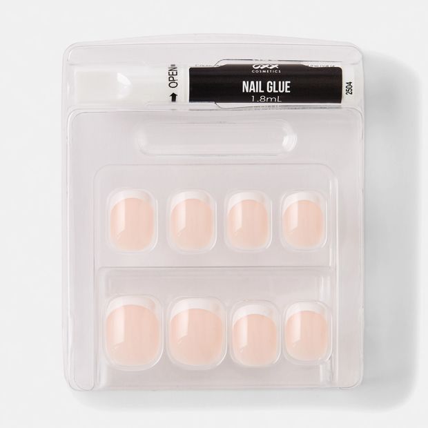 24 Pack Artificial Nails with Adhesive, Short Square Shape, French Tip - OXX Cosmetics