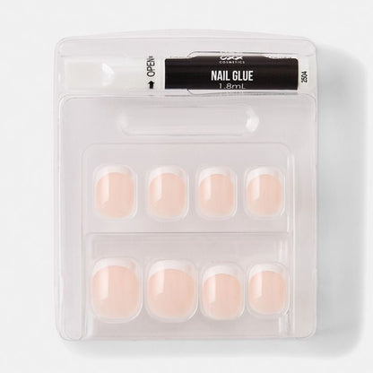 24 Pack Artificial Nails with Adhesive, Short Square Shape, French Tip - OXX Cosmetics
