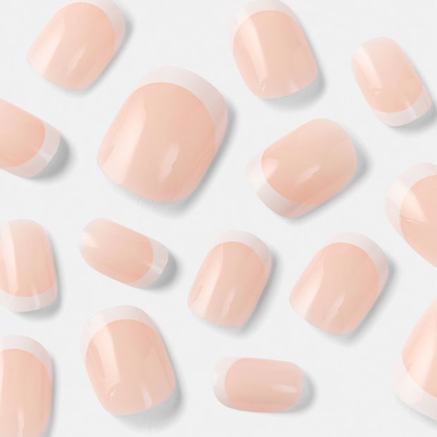 24 Pack Artificial Nails with Adhesive, Short Square Shape, French Tip - OXX Cosmetics