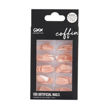100 Pack Artificial Nails with Adhesive, Coffin Shape, French Tip - OXX Cosmetics