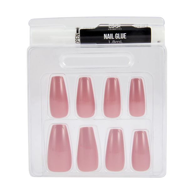 24 Pack Artificial Nails with Adhesive, Squareletto Shape, Nude - OXX Cosmetics