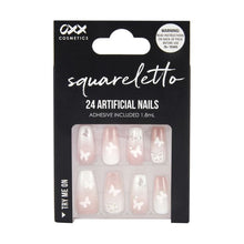 24 Pack Artificial Nails with Adhesive, Squareletto Shape, Butterfly - OXX Cosmetics
