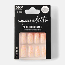 OXX Cosmetics 24 Pack Artificial Nails with Adhesive - Squareletto Shape, 3D Gold Swirl