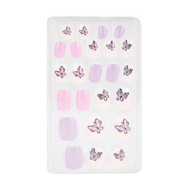 Pack Kids Pre-Glued Stick-On Nails, Butterflies - OXX Junior