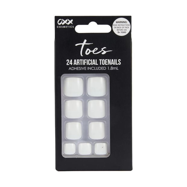 24 Pack Artificial Toenails with Adhesive, White - OXX Cosmetics