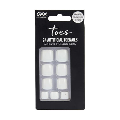 24 Pack Artificial Toenails with Adhesive, White - OXX Cosmetics