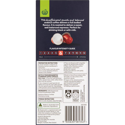 Woolworths Nespresso Compatible Coffee Capsules Decaffeinated 10 pack