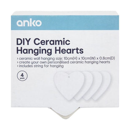 4 Pack DIY Ceramic Hanging Hearts - Anko