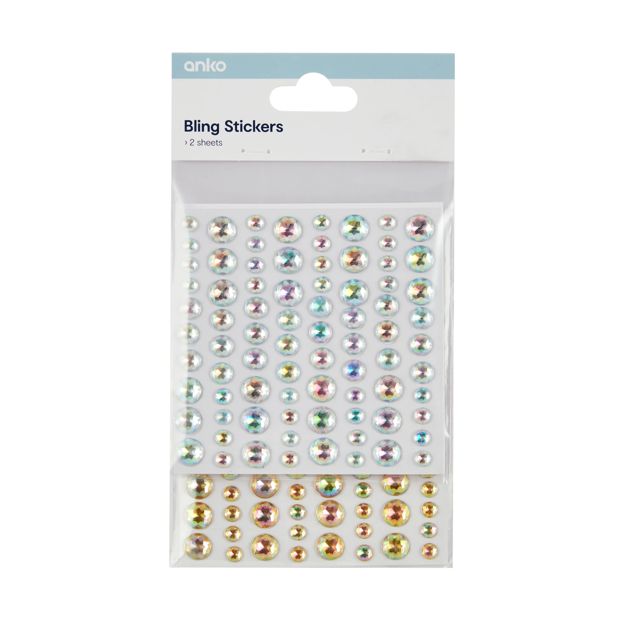 2 Sheets Bling Stickers, Metallic - Anko
