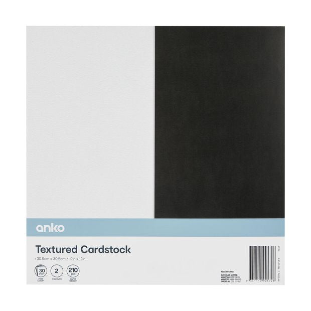 30 Pack Textured Cardstock, Black and White - Anko
