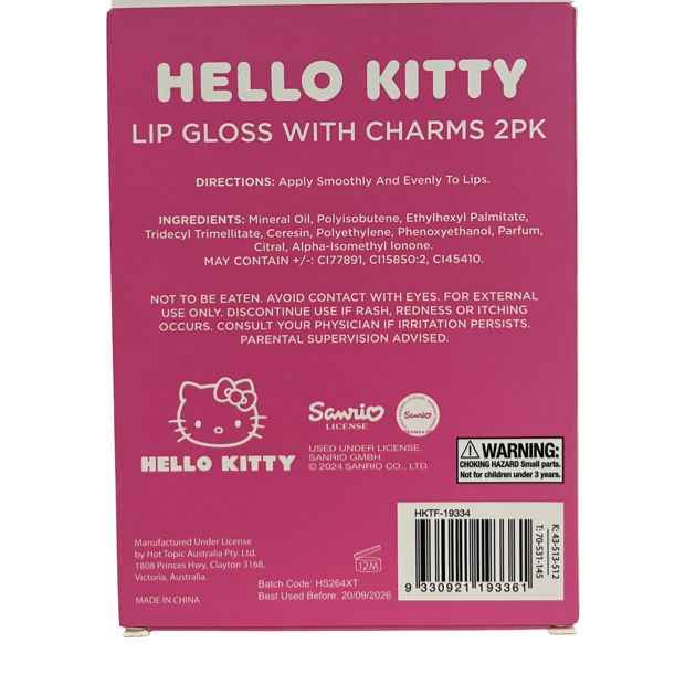 2 Pack Hello Kitty Lip Gloss with Charms