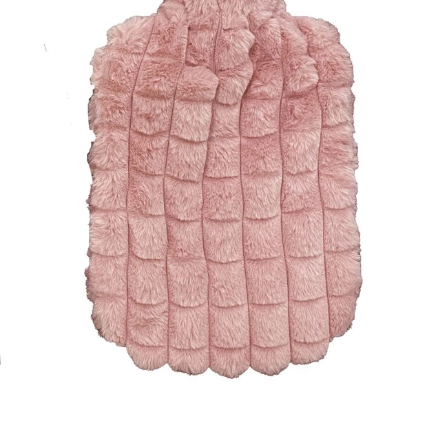 Hot Water Bottle with Pink Grid Plush Cover,- 2L - OXX Essentials
