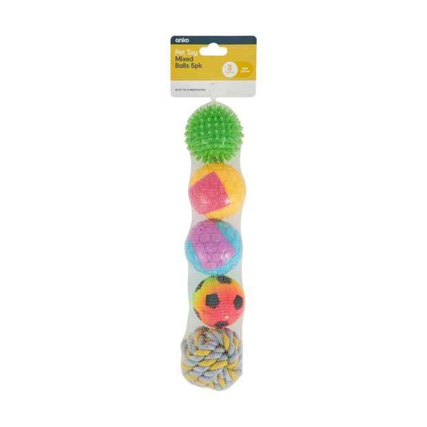 5 Pack Pet Toy Mixed Balls - Anko