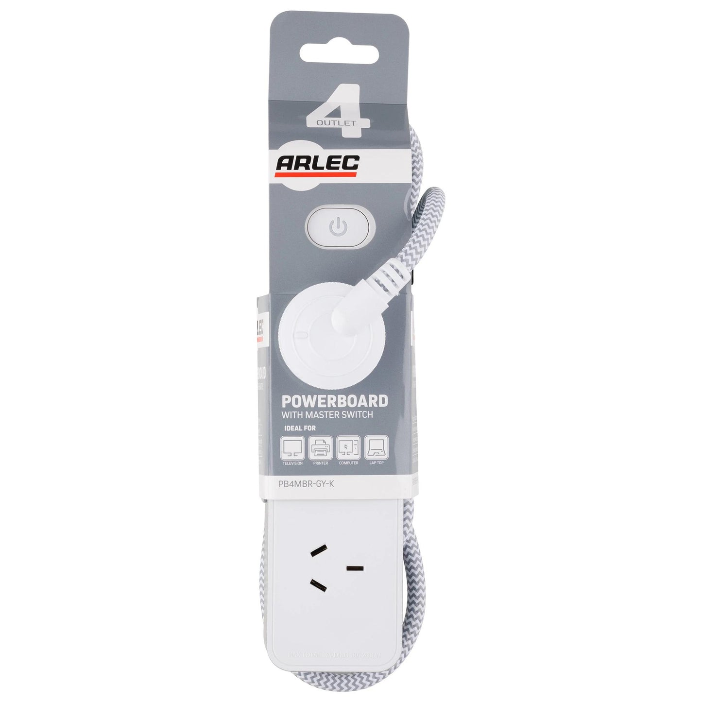 4 Outlet Arlec Powerboard with Master Switch - Grey