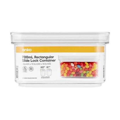 700ml Rectangular Slide Lock Container - Anko