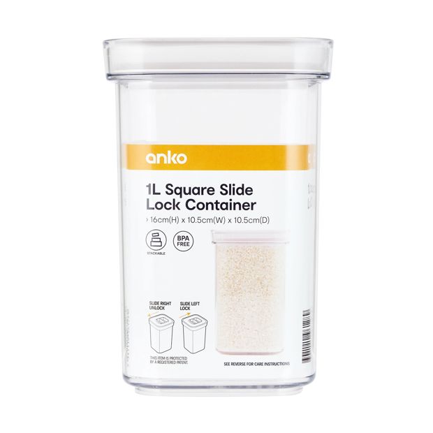 1L Square Slide Lock Container - Anko