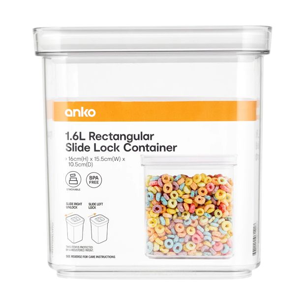 1.6L Rectangular Slide Lock Container - Anko