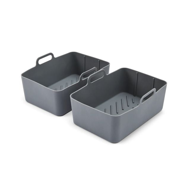 2 Pack Silicone Rectangle Air Fryer Trays, Grey - Anko