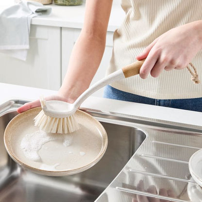 Bamboo Handle Scrubbing Brush, White - Anko
