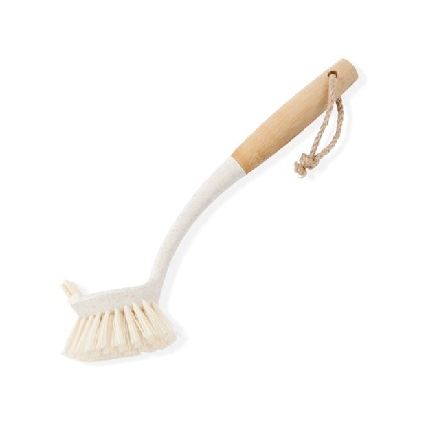 Bamboo Handle Scrubbing Brush, White - Anko