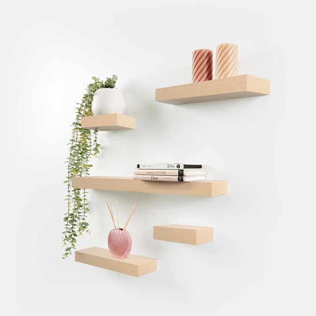 5 Pack Floating Shelves, Oak Look - Anko
