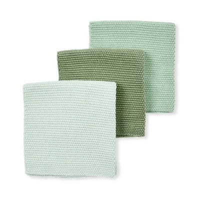 Pack of 3 Knitted Dish Cloths, Green - Anko