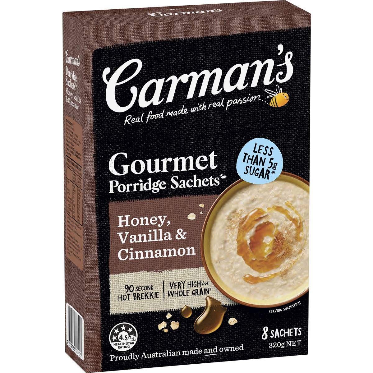 Carman's Porridge Sachets Honey, Vanilla & Cinnamon 8 pack