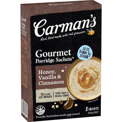 Carman's Porridge Sachets Honey, Vanilla & Cinnamon 8 pack